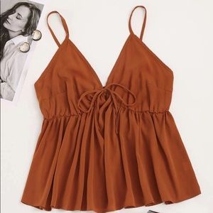 Plus Solid Shirred Knot Peplum Cami Top